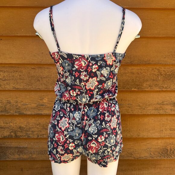 Aeropostale Womens Navy Blue Floral Romper With Adjustable Straps & Elastic Wais - Picture 3 of 8